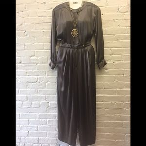 Vintage M/L pewter satin jumpsuit Liz wide leg